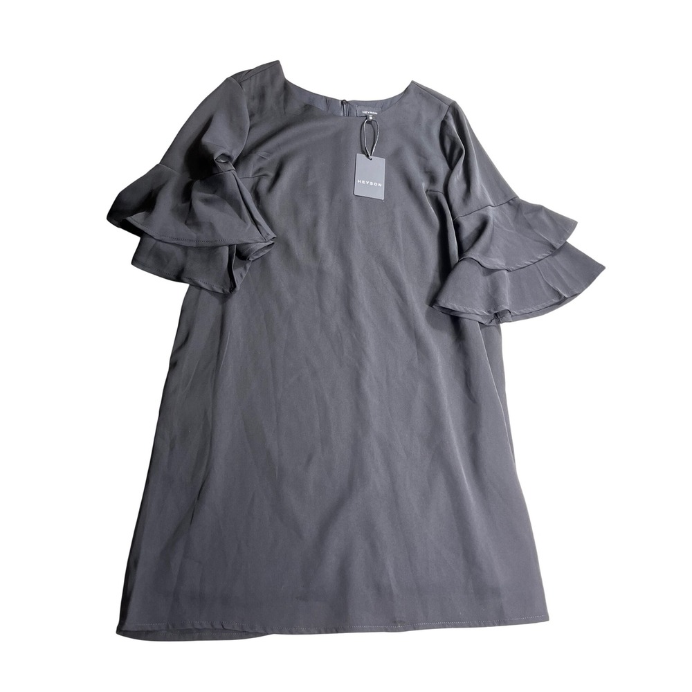 NWT‎ Heyson Black Tiered Ruffle Sleeve Shift Dress Womens Small Minimal Boutique